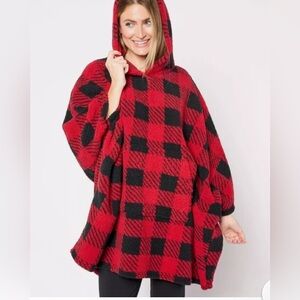 MUK LUKS Sherpa Hooded Pop Over Red Buffalo Check
